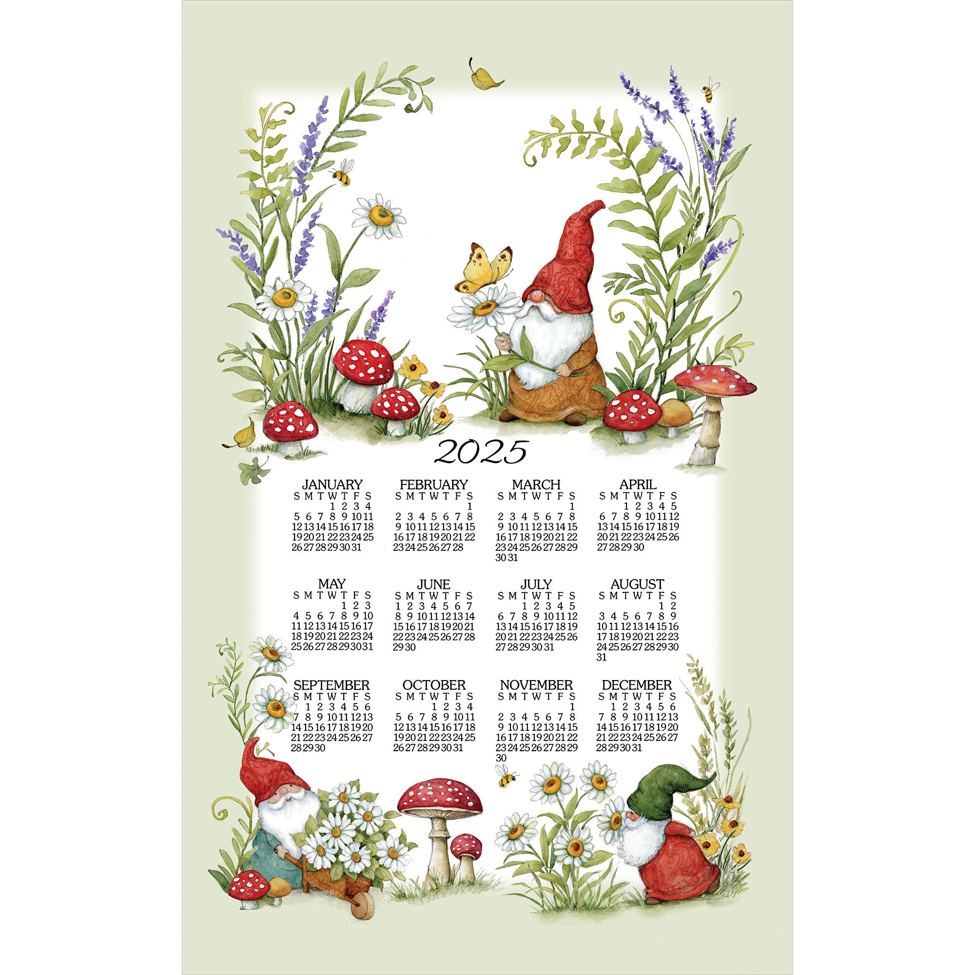 2025 Linen Calendar Towel Garden Gnome The Country Christmas Loft