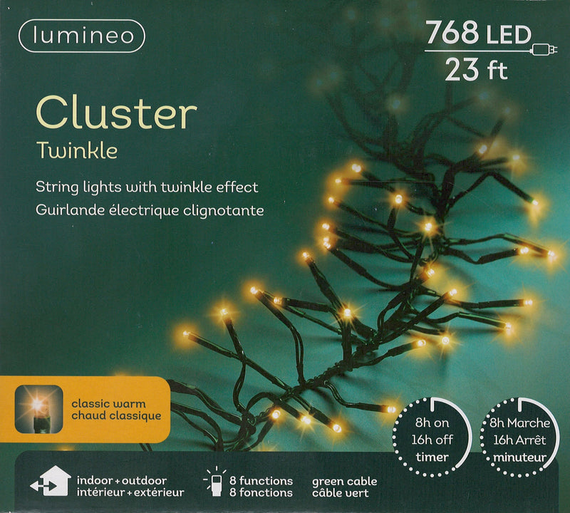 LED cluster lights Twinkle effect - 768 LED - Warm White - Green Wire