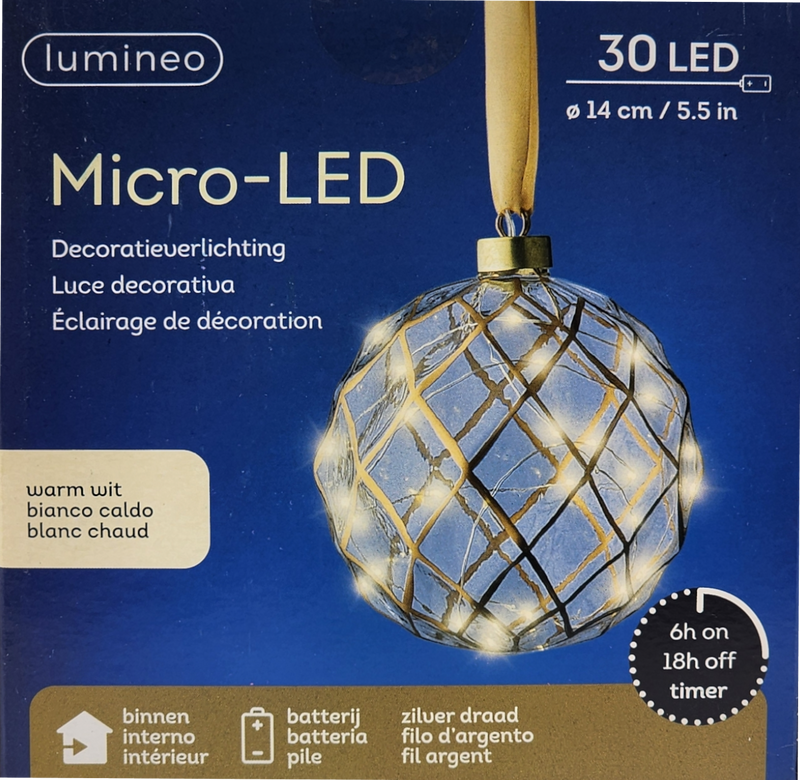 Micro LED Lighted Ball Ornament - Warm White - Copper Wire