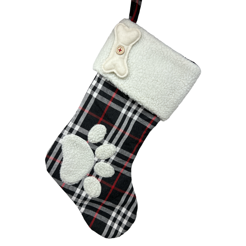 Plush Plaid Pet Stocking  Black and White