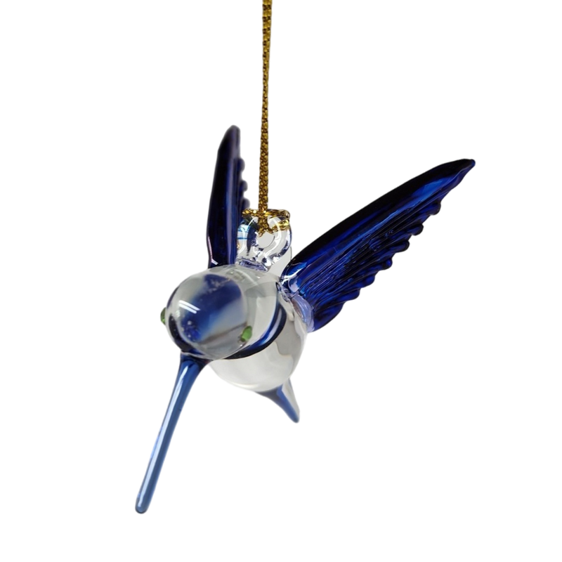 Feeding Hummingbird - Blue/Blue/Blue - Egyptian Glass Ornament