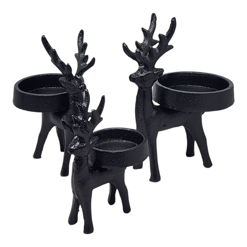 Iron Matte Black Reindeer Candle Holder  3 Piece Set