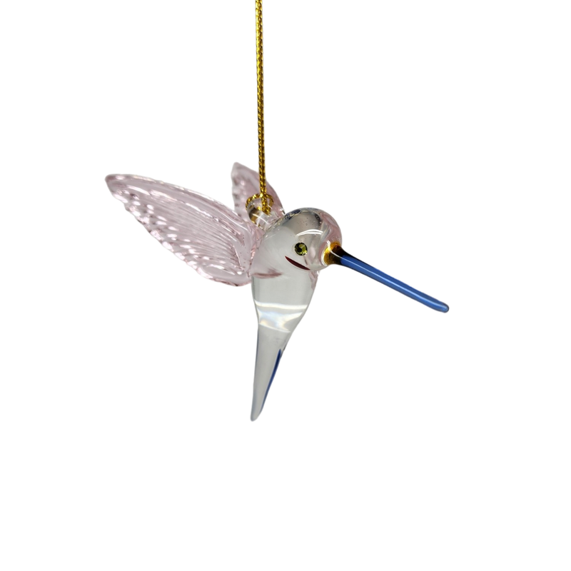 Feeding Hummingbird - Pink/Blue/Blue- Egyptian Glass Ornament