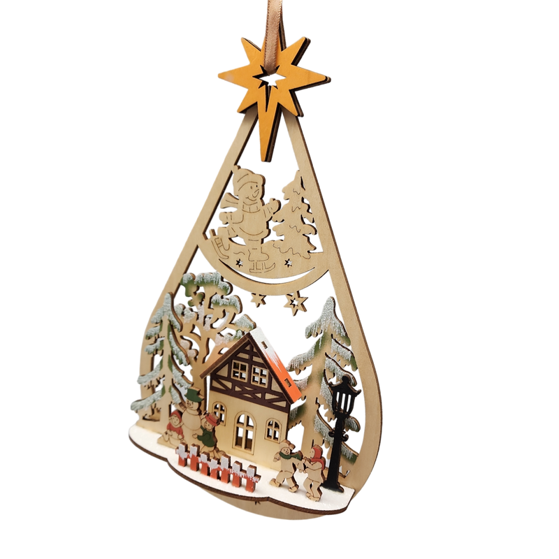 Wooden Cabin Scene Teardrop Ornament