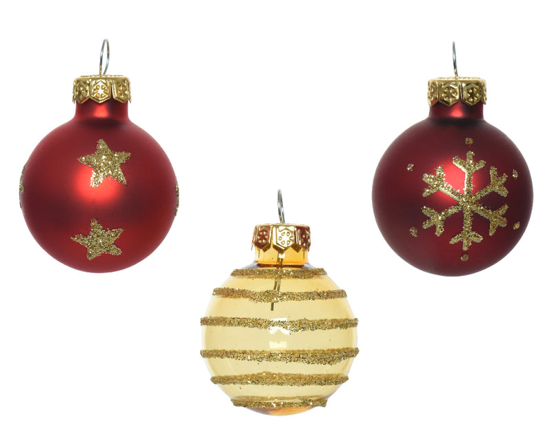 Tube of 9 Glass Ornaments - 30mm - Red & Gold