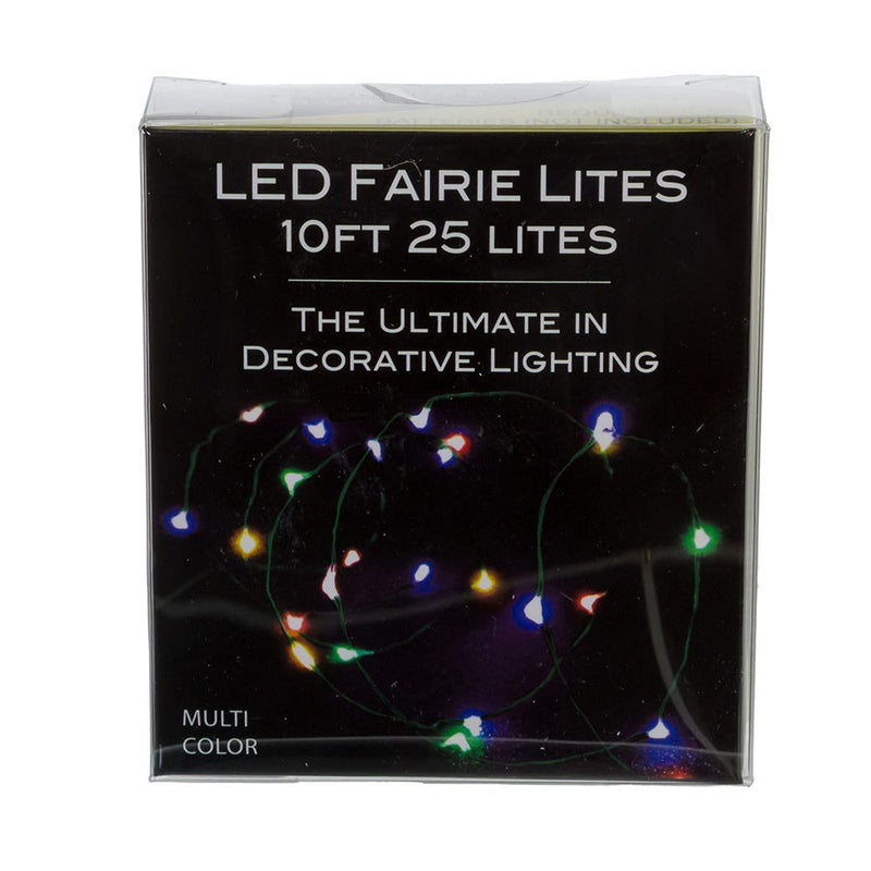 10' Battery Operated 25-Light Multicolor Fairy LED Green Wire Light Set