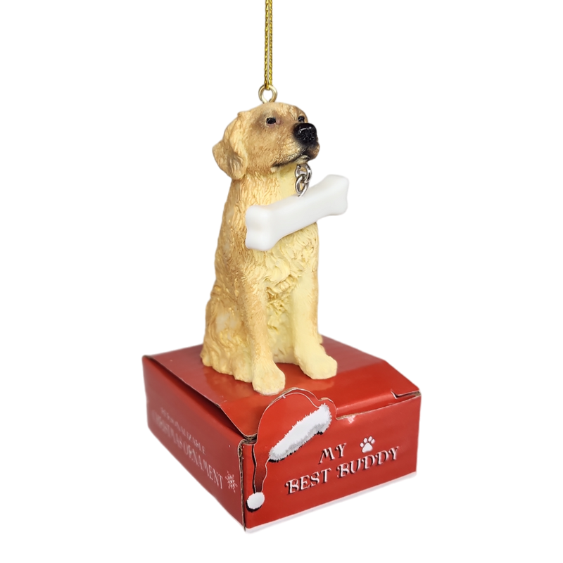 Golden Retriever with Bone Ornament