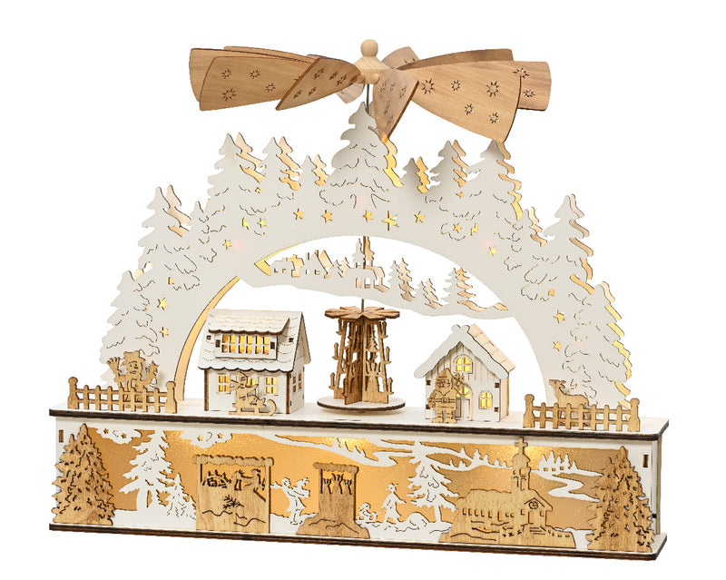 Lighted Wooden Village Scene - 18 inches wide