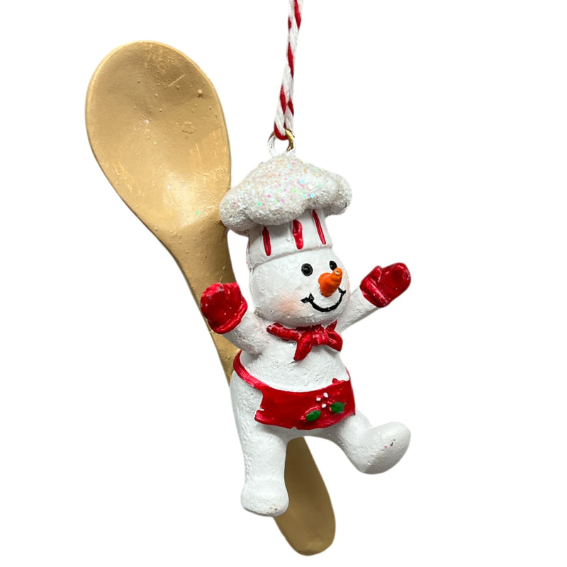 Resin Holiday Snowman Chef  with Spoon  Ornament