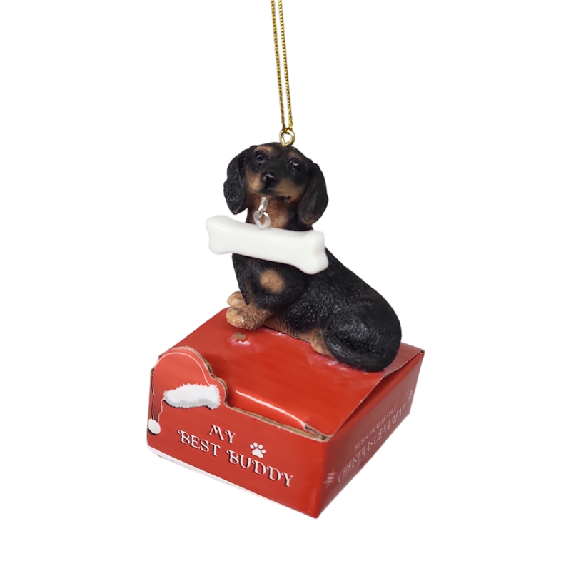 Dachshund - black with Bone Ornament