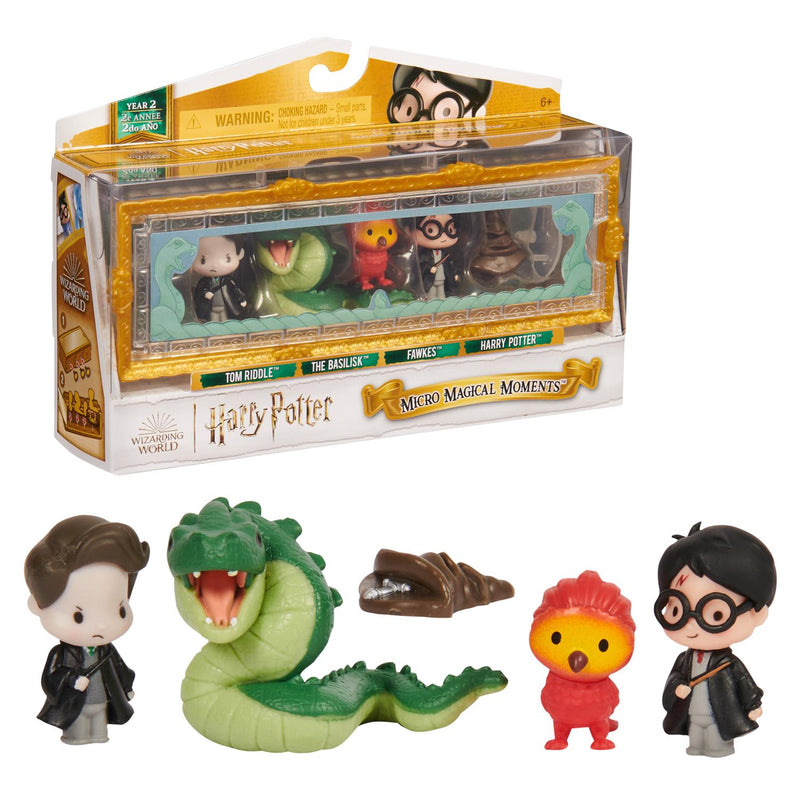 Wizarding World Harry Potter Micro Magical Moments Collectible Figures Gift Set Chamber of Secrets with Harry Potter, Tom Riddle, Basilisk, Fawkes and Display Box