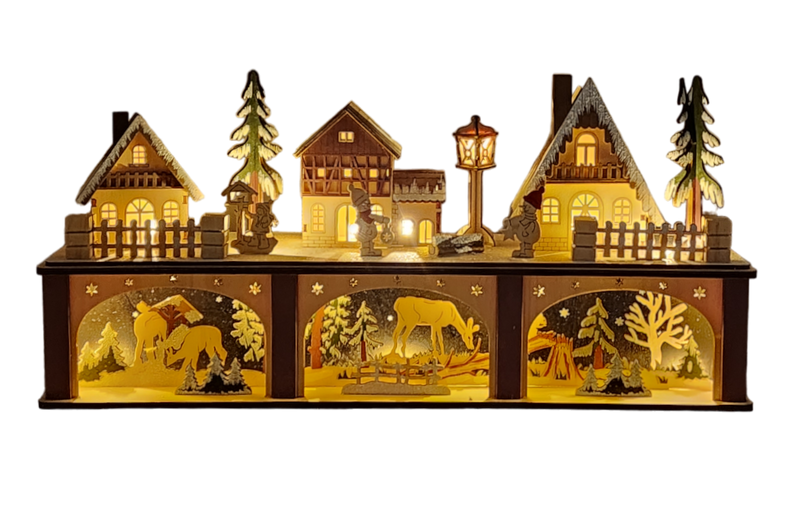 Lighted Wooden Village Scene - 17 Inch