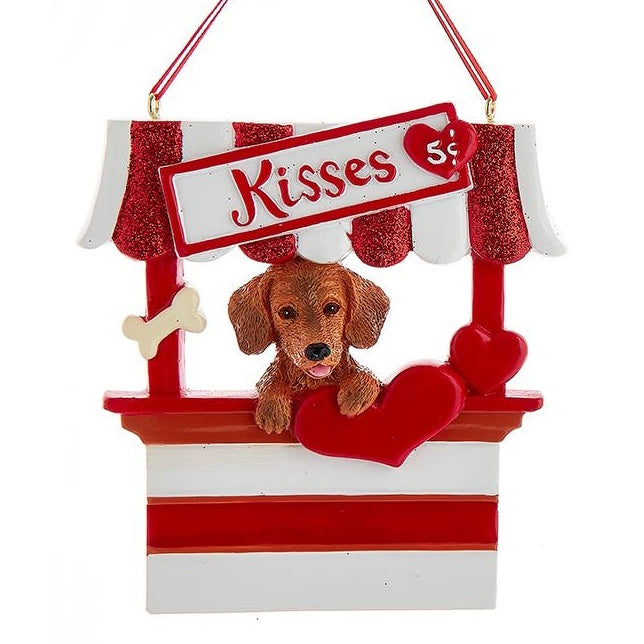 Dog Kisses - Kissing Booth Ornament -  Tan Dachshund