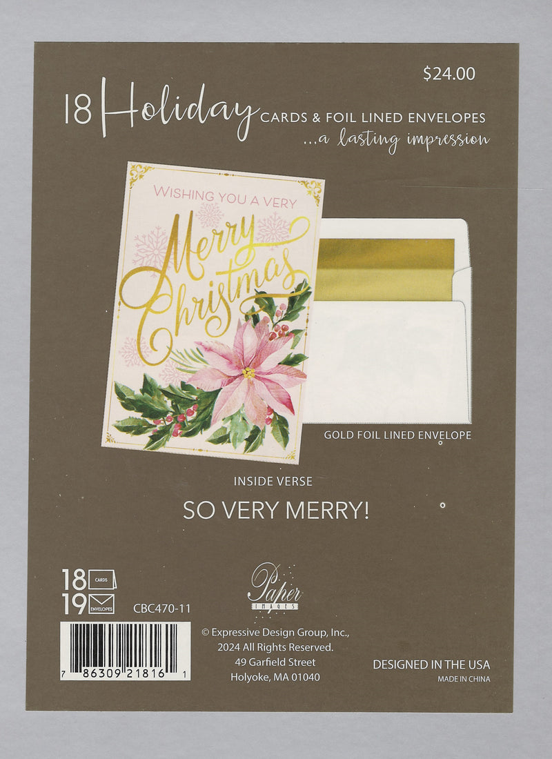 Luxury Boxed Cards - Set of 18 - Pink Poinsettia