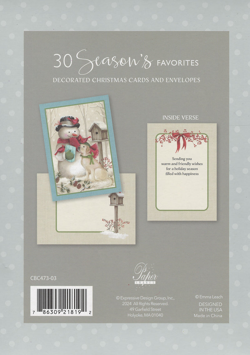 Classic Boxed Cards - Set of 30 - Snowman and a Puppy