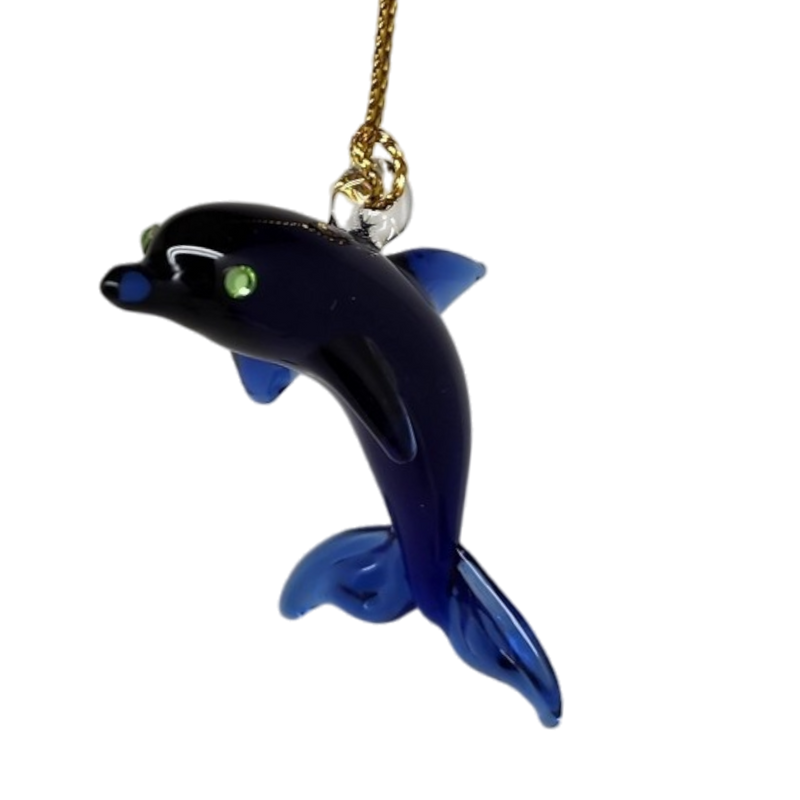 Solid Blown Glass Dolphin Ornament