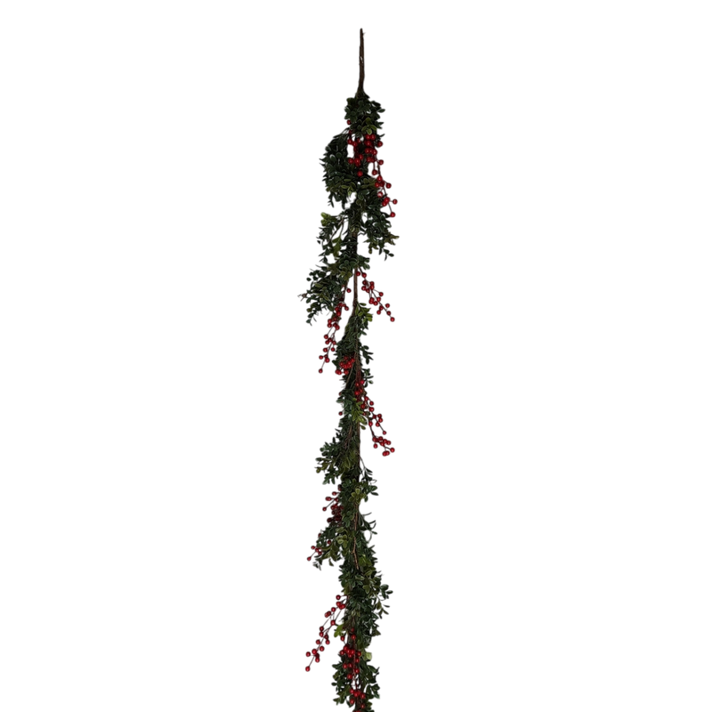 Boxwood Garland with Berries - 5 Feet Long