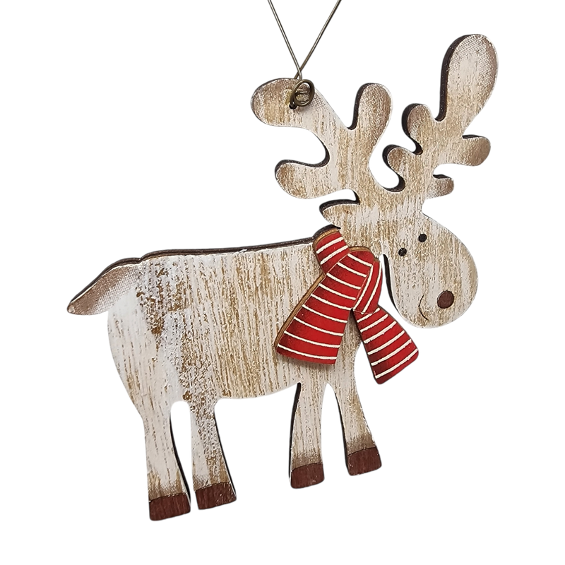 Rustic Wooden Reindeer Ornament -