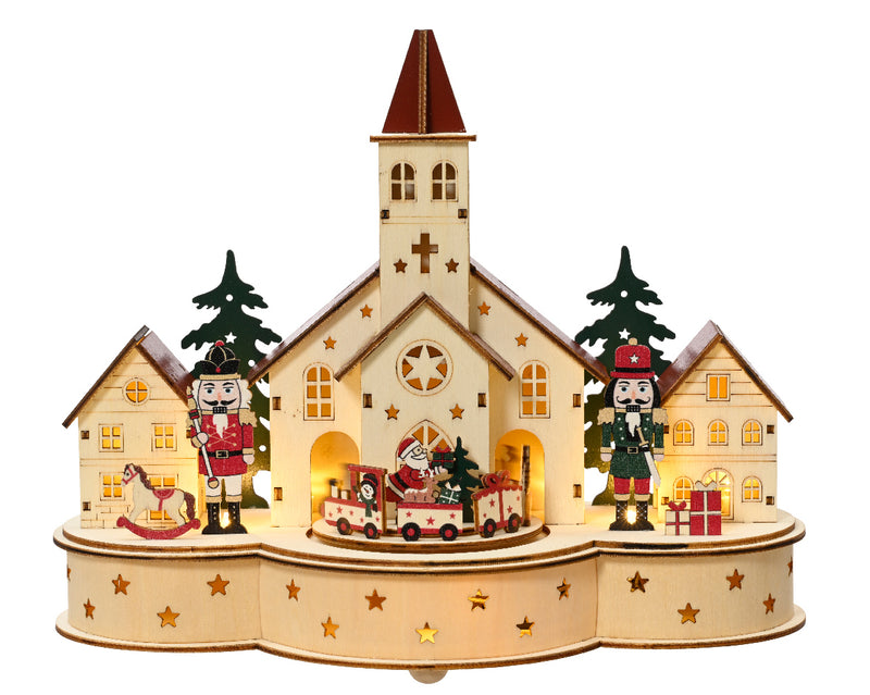 Lighted Wooden Church Scene