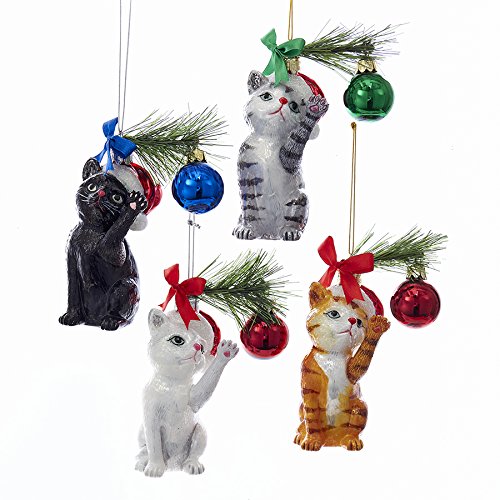 Noble Gems Christmas Cat Glass Ornaments - Black - The Country Christmas Loft