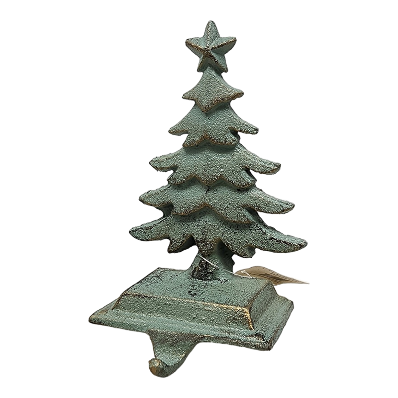 Iron Rustic Tree Stocking Holder - Green