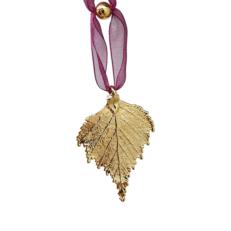 Gold Birch Leaf with Sheer Ribbon Ornament