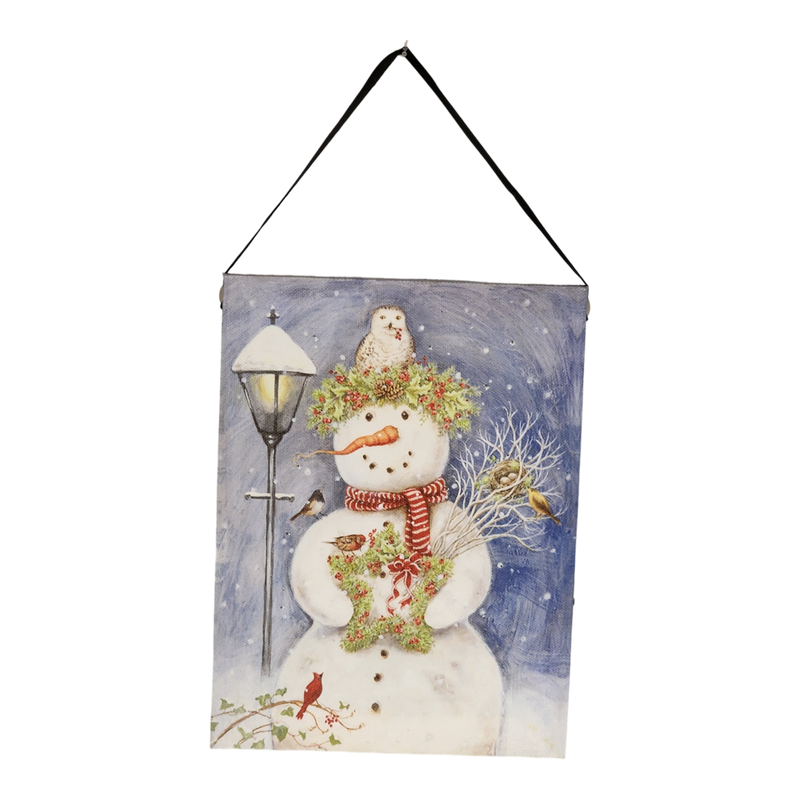 Fiber Optic Lighted Canvas Art - Lamppost Snowman