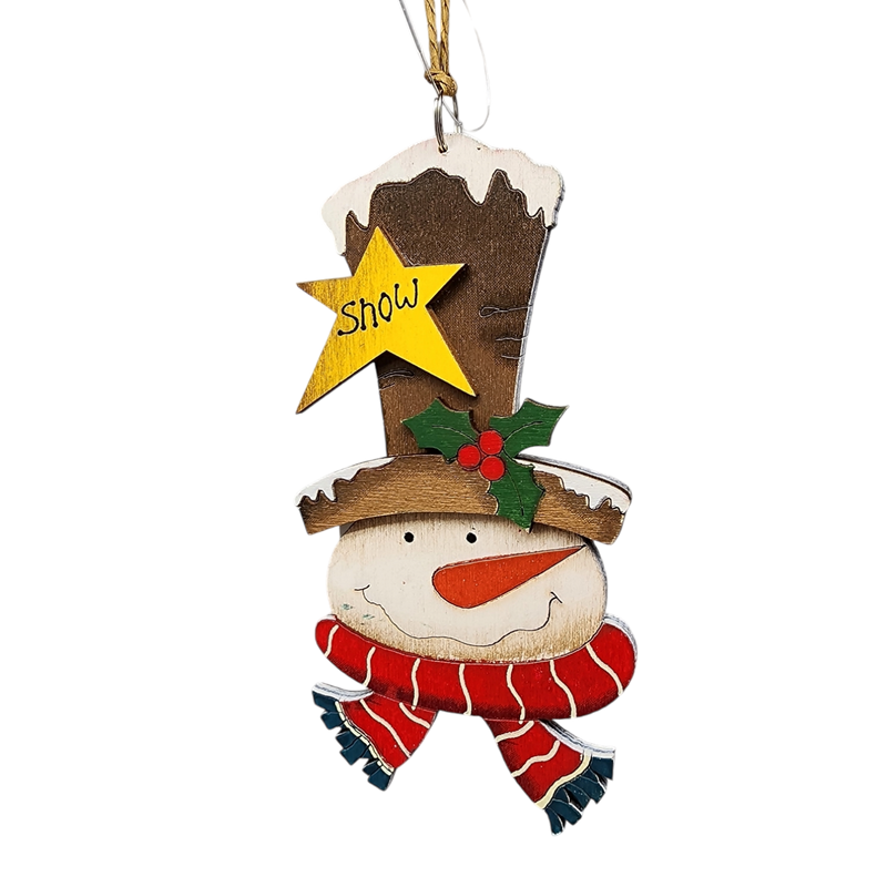 Rustic Wooden Ornament - Snowman in Tophat