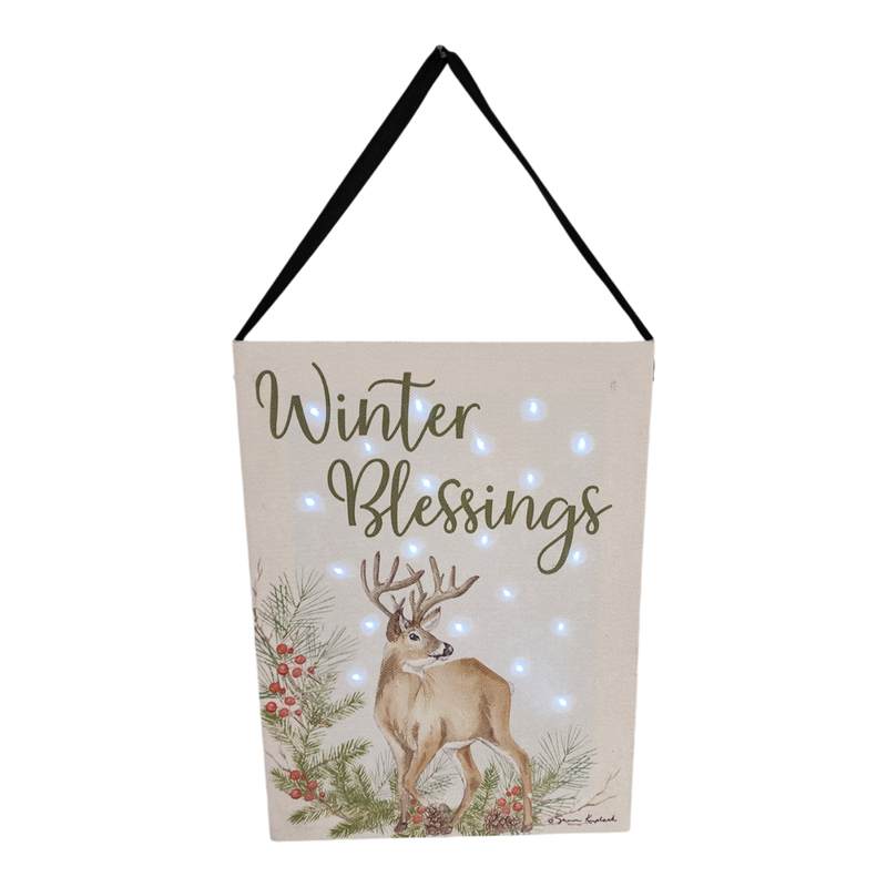 Fiber Optic Lighted Canvas Art - Winter Blessing Deer