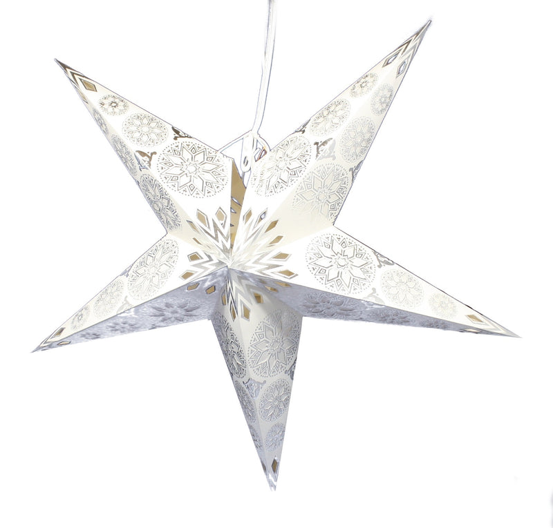 Silver Foil Patterend Star Hanger - The Country Christmas Loft