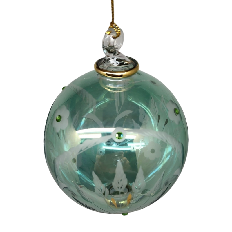 Etched Blown Glass Ball with Crystal Accents - Glass