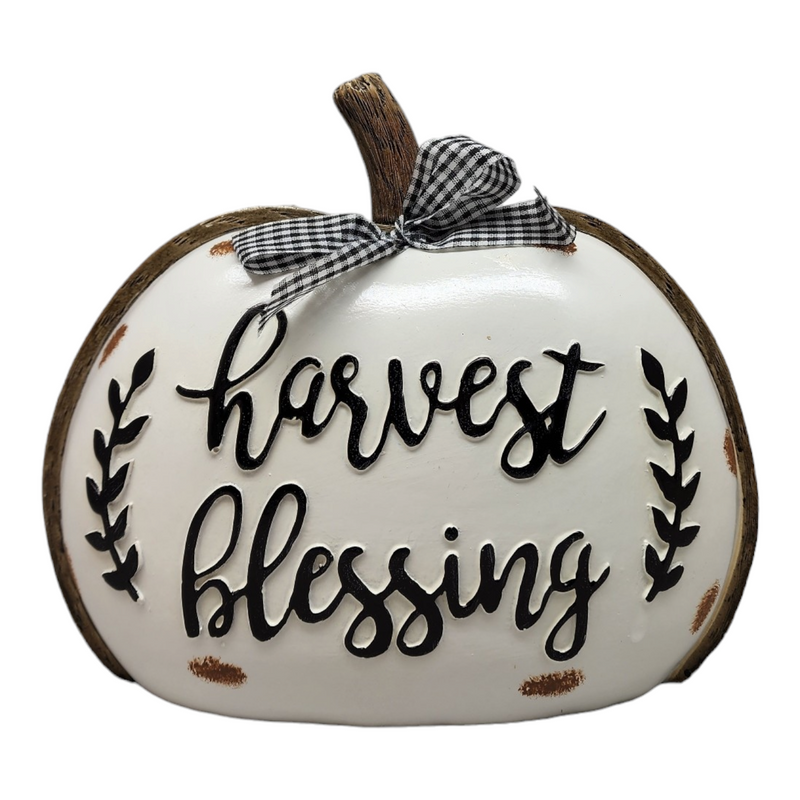 Harvest Sign Pumpkin with Bow -