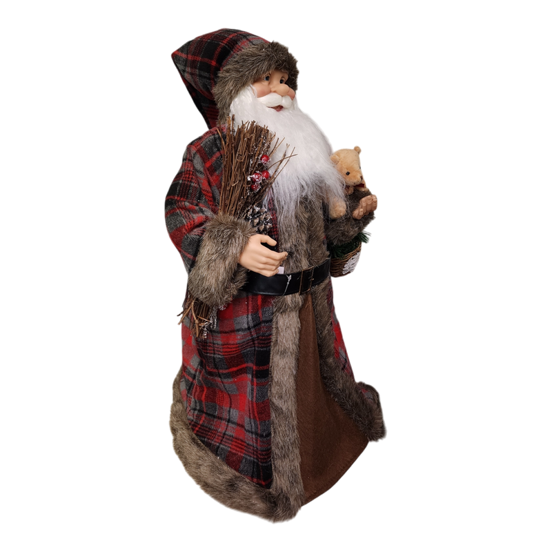 Woodland Cone Santa - Holding a Teddy Bear - 24 Inches Tall