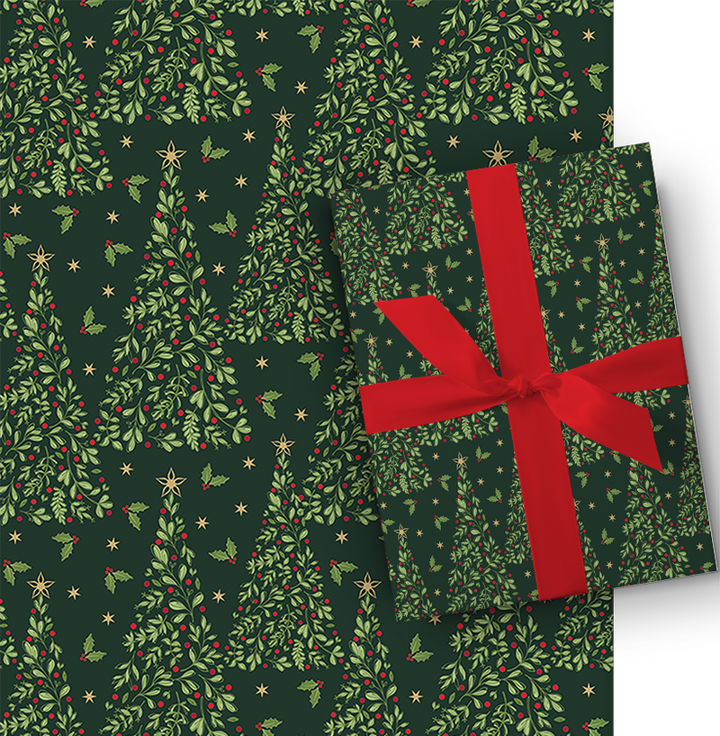 Botanical Roll Wrap - 30" x 168" - Starry Evergreen