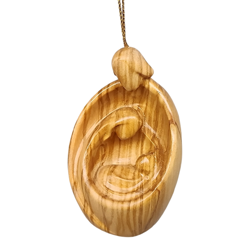 Modern Style Nativity Scene Ornament - Olive Wood - 3.5 Inch