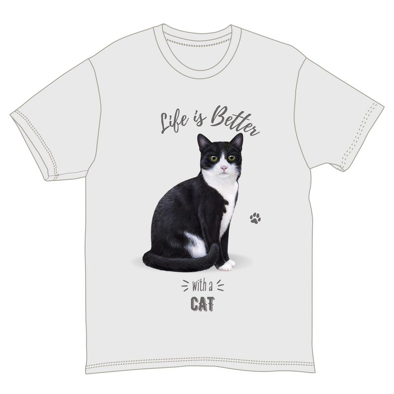 Life is Better with a Black and white cat T-Shirt -