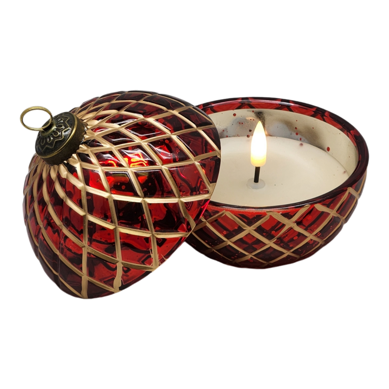 Lighted Glass Ornament with LED Wax Candle -