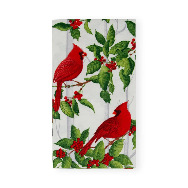 Holly And Songbirds White & Silver Guest Towel Napkins - 15 Per Package