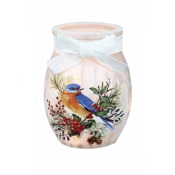 Winter Birds Small Lit Jar - Bluebird