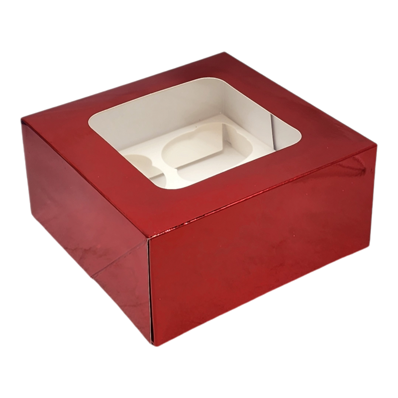 Bakery Box - 4 Cup Cakes or Cookies - Red Foil