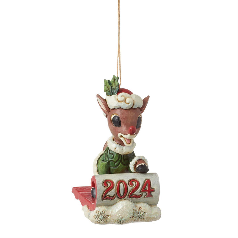 Rudolph in Sled Ornament - Dated 2024