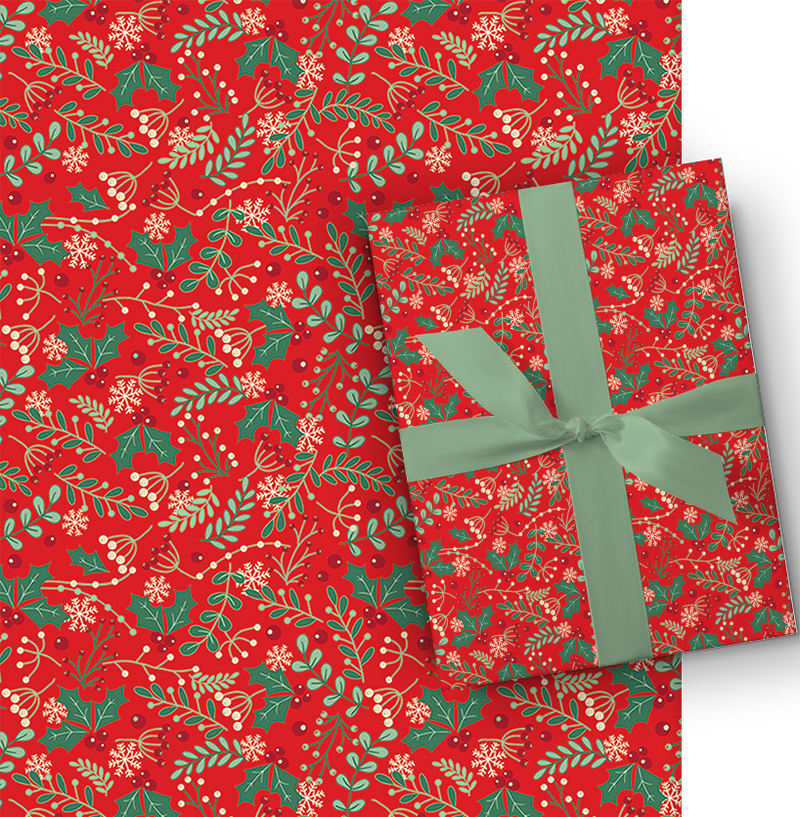 Botanical Roll Wrap - 30" x 168" - Holly Leaves