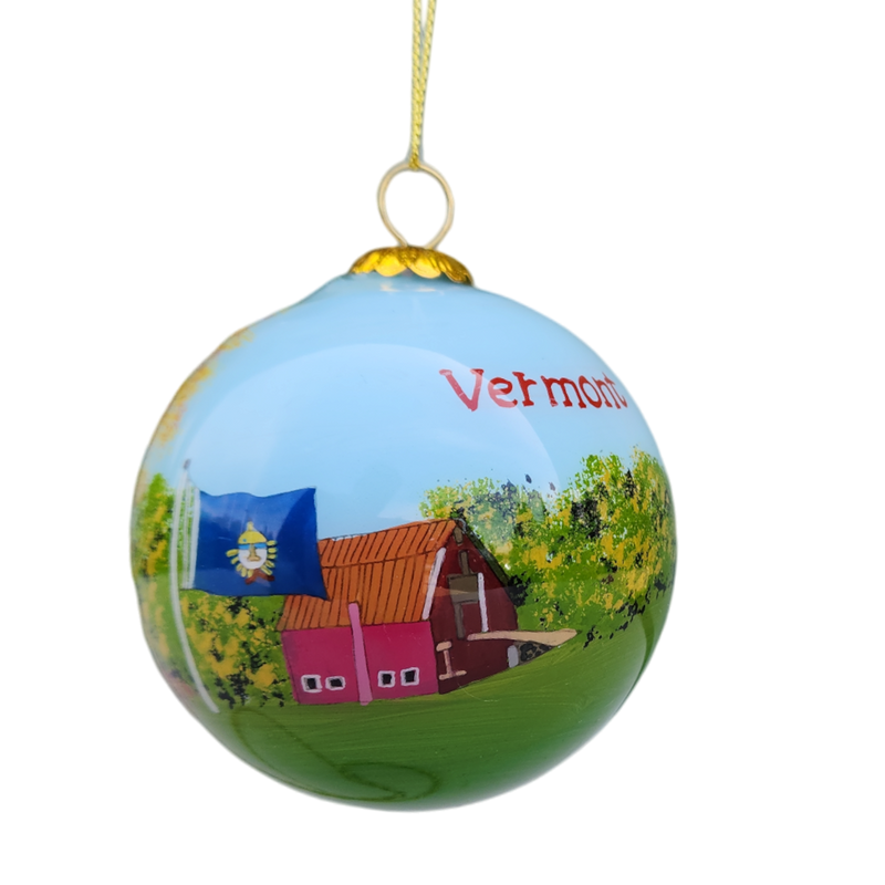 Hand Painted Glass Globe Ornament - Vermont Collage