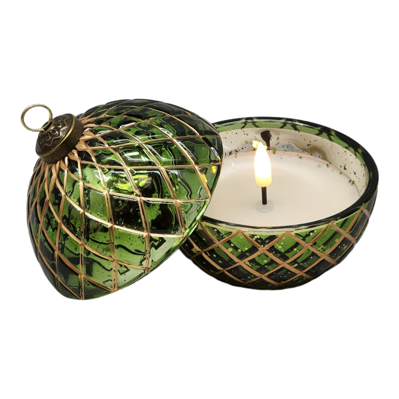 Lighted Glass Ornament with LED Wax Candle -