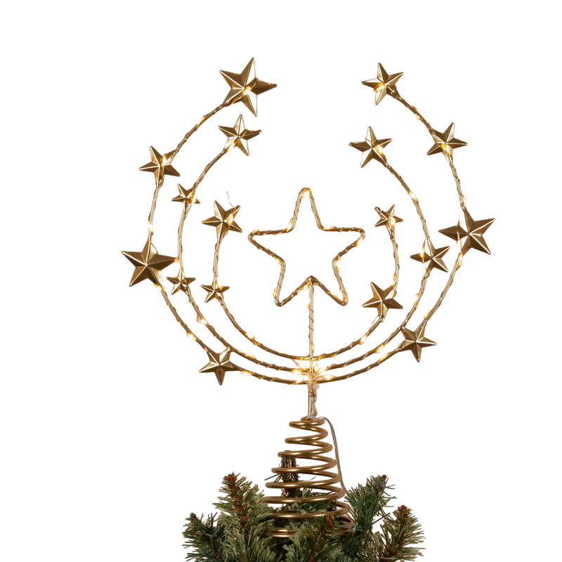 Gold Star Tree Topper with Warm White Lights