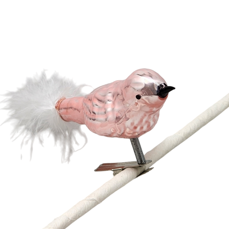 Glass and Enamel Clip on Bird Ornament Set - Pink and Red