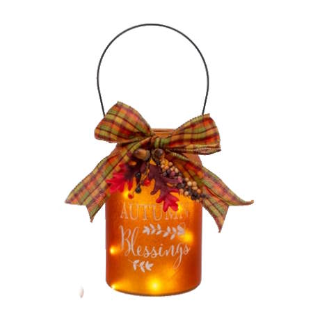 Lighted 10 Inch Glass Harvest Luminary -