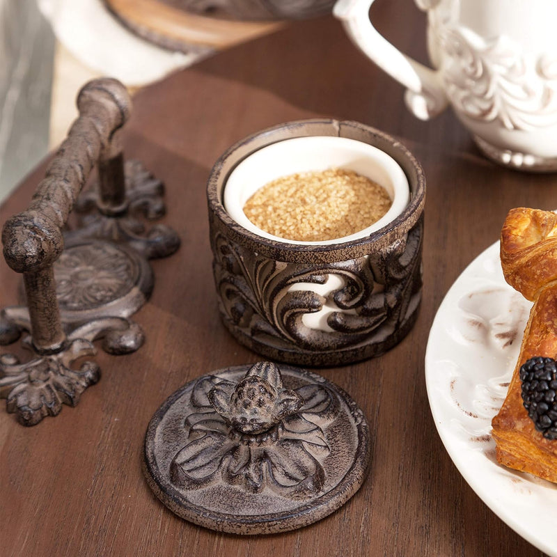 Wood Lazy Susan with Metal Acanthus Leaf Handles - 20 Inches