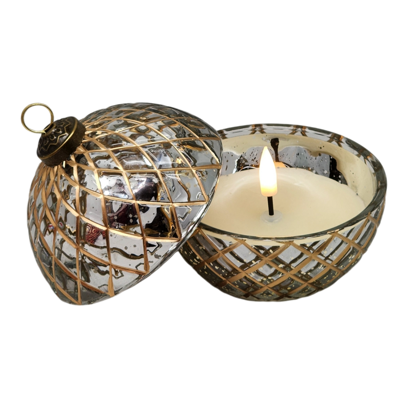 Lighted Glass Ornament with LED Wax Candle -