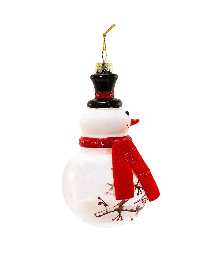 Glass Snowman With Cardinal Ornament - The Country Christmas Loft